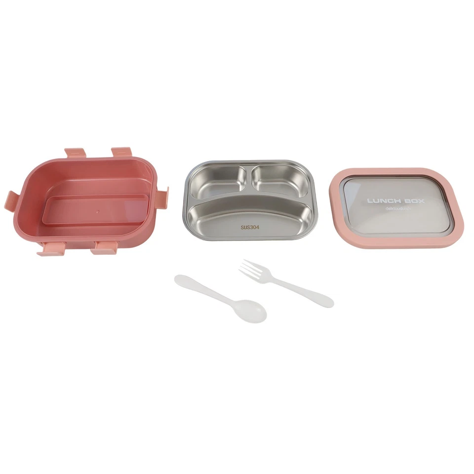 Fiambrera de acero con tres compartimentos a prueba de fugas para sándwiches de frutas Foto 3 de 4