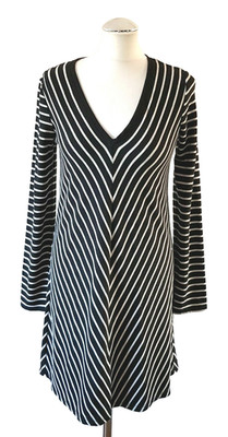 Max Studio Weekend schwarz-creme gestreiftes Tunika-Kleid Gr. M 12 geometrisches Muster