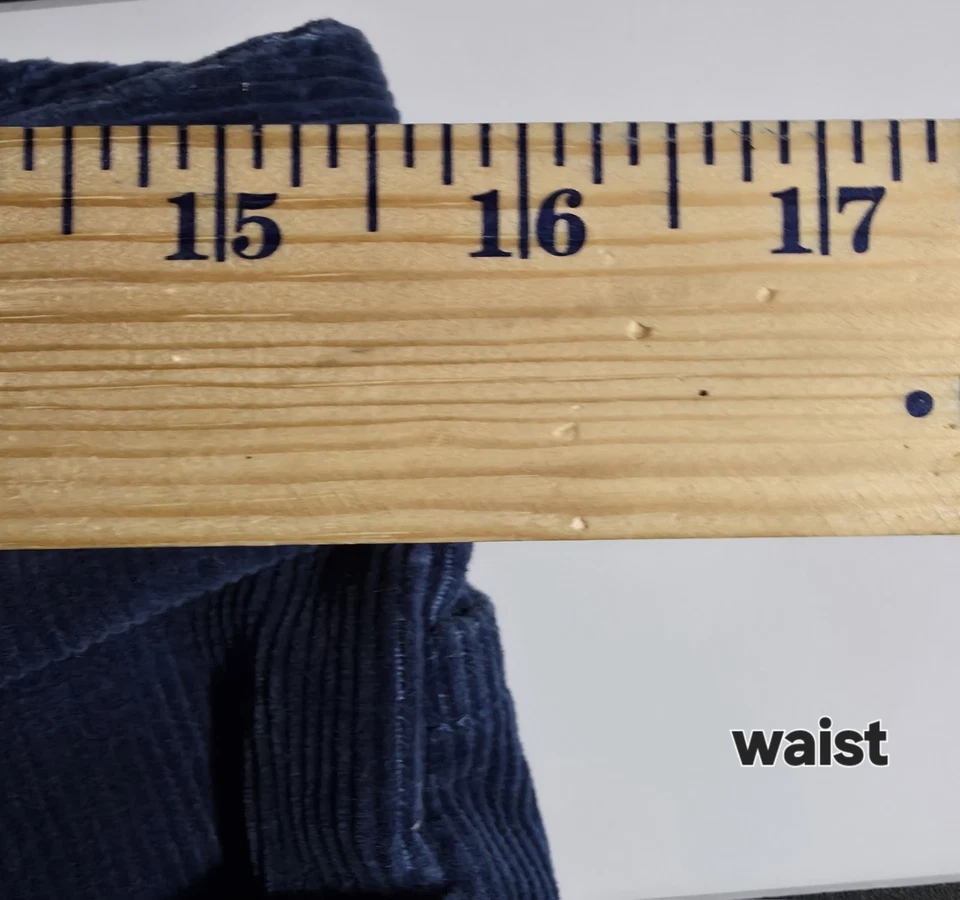 Pantalones de pana Y2K Route 66 para mujer 8 azules con botones curvos mosca corte boot elástico Foto 3 de 4