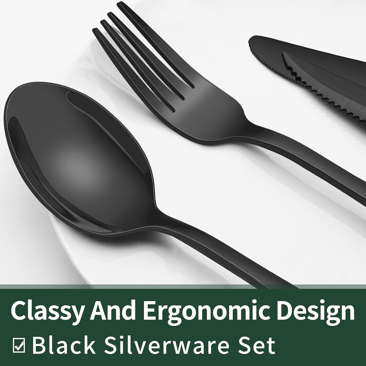 EWFEN 24-Piece Silverware Set with Steak Knives, Food-Grade Stainless Steel Tabl