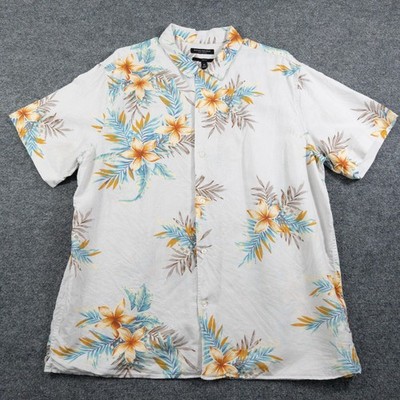 Banana Republic Shirt Mens XL White Floral Hawaiian Aloha Linen Cotton Slim *