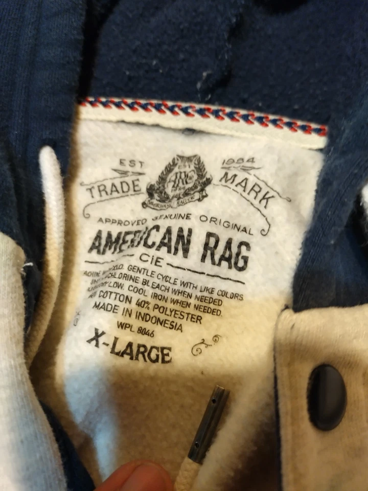 Sudadera con capucha para hombre American Rag Cie azul/blanco rayas talla XL Foto 3 de 4