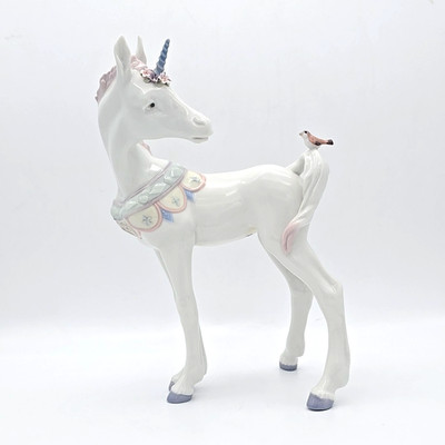 Lladro Unicorn and Friend bird on tail Figurine 5993 Read Description