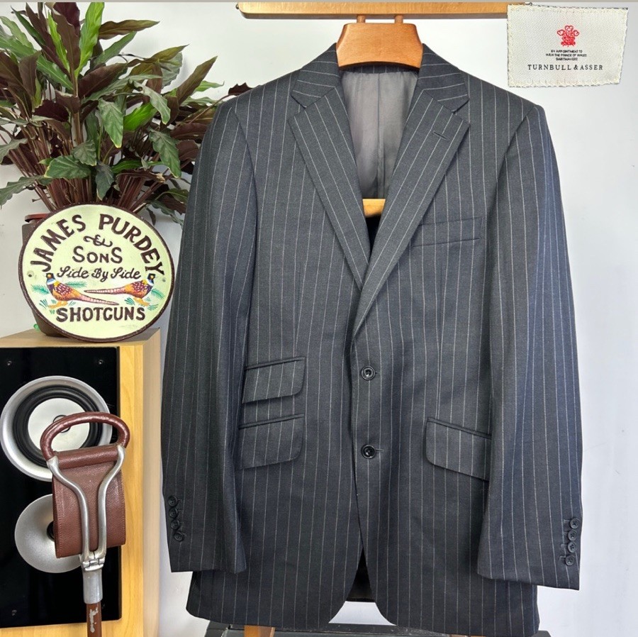 Turnbull & Asser Pin Stripe Grey Wool (38R) Jacket Blazer Men’s