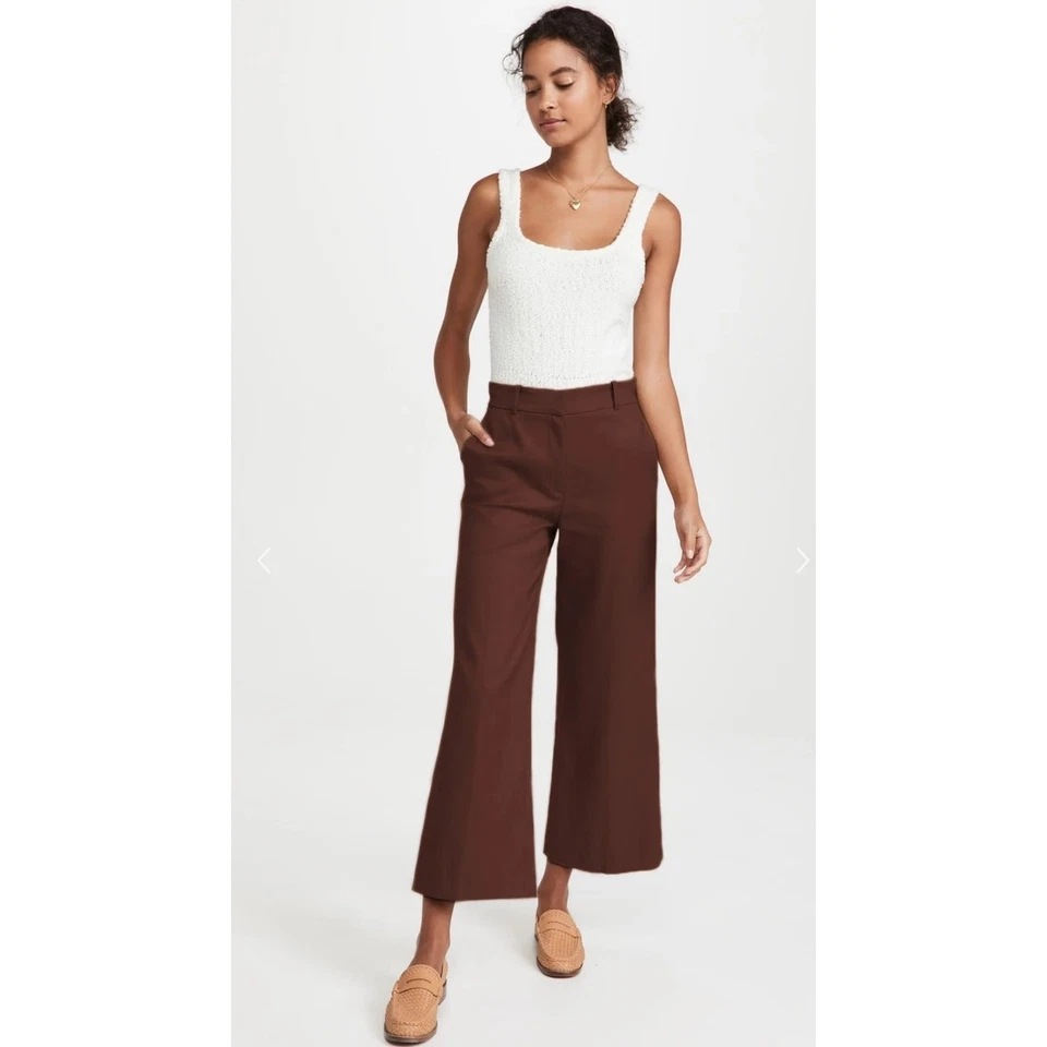 Pantalones chinos recortados Rebecca Taylor pierna ancha para mujer talla 4 algodón topo precio de venta sugerido por el fabricante $265 Foto 2 de 4