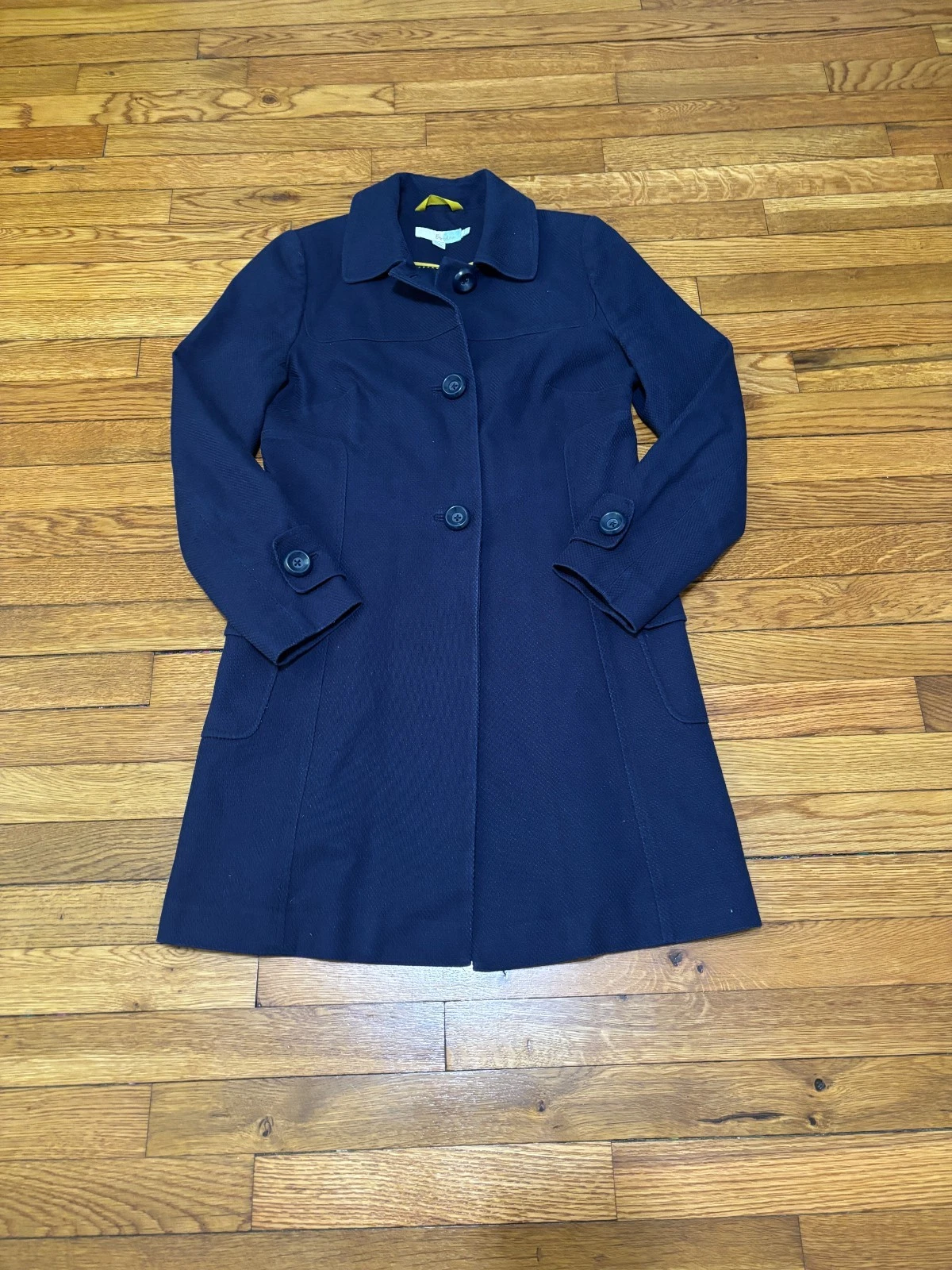 Boden Womens Trench Coat Size 6 Navy Blue Button Up 100% Cotton Dress Overcoat