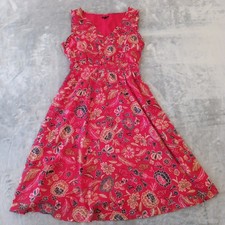 Ann Taylor Fit Flare Dress Small Red Floral Knee Length Sleeveless Pullover