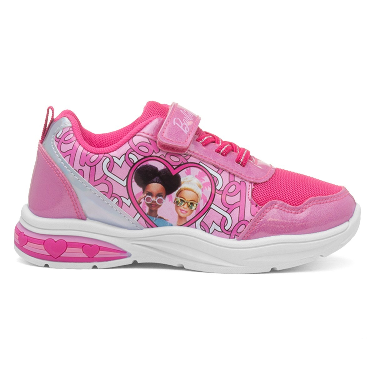 Barbie Girls Trainers Pink Kids Easy Fasten Light Up Character Padded Heel SIZE