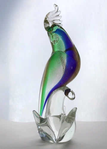 Vintage Murano Gold Fleck Parrot Bird 11 Inches