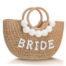 Bride Gift Beach Bag Mrs Handwoven Straw Bag Rhinestone Bride, Pearl Letter