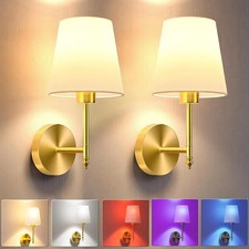 Battery Operated Rechargeable Set of 2 Gold Wall Sconce Light LED 12 Color Mode