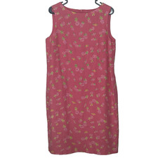 Talbots Linen Cotton Dress 14 Pink Pineapple Print Sleeveless Shift Novelty