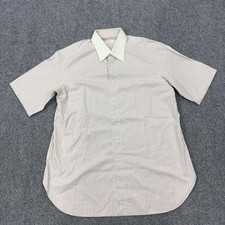 Brioni Dress Shirt Mens Large White Check Classic Fit Short Sleeve Cotton Italy