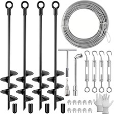 4 Pack 18" Ground Anchors Shed Anchor Kit with 50Ft Galvanized Cable & 4 Pack Tu