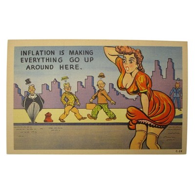 Vintage Linen Comic Postcard Inflation Is Making Everything Go Up Around Here