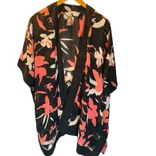 Vince Camuto Floral Kimono Open Front Black Coral Size OS Resortwear Boho Beach