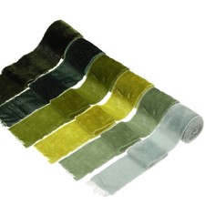 6 Roll Velvet Ribbon, 1.5 Inch x 1 Yard Silk Frayed Ribbon, Green Style