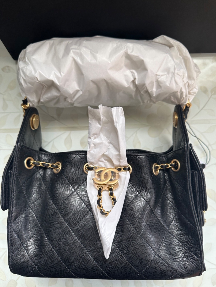 New 26P CHANEL 25 MINI Bag Black Caviar Leather Mini Hobo Tote