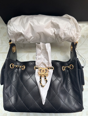 New 26P CHANEL 25 MINI Bag Black Caviar Leather Mini Hobo Tote