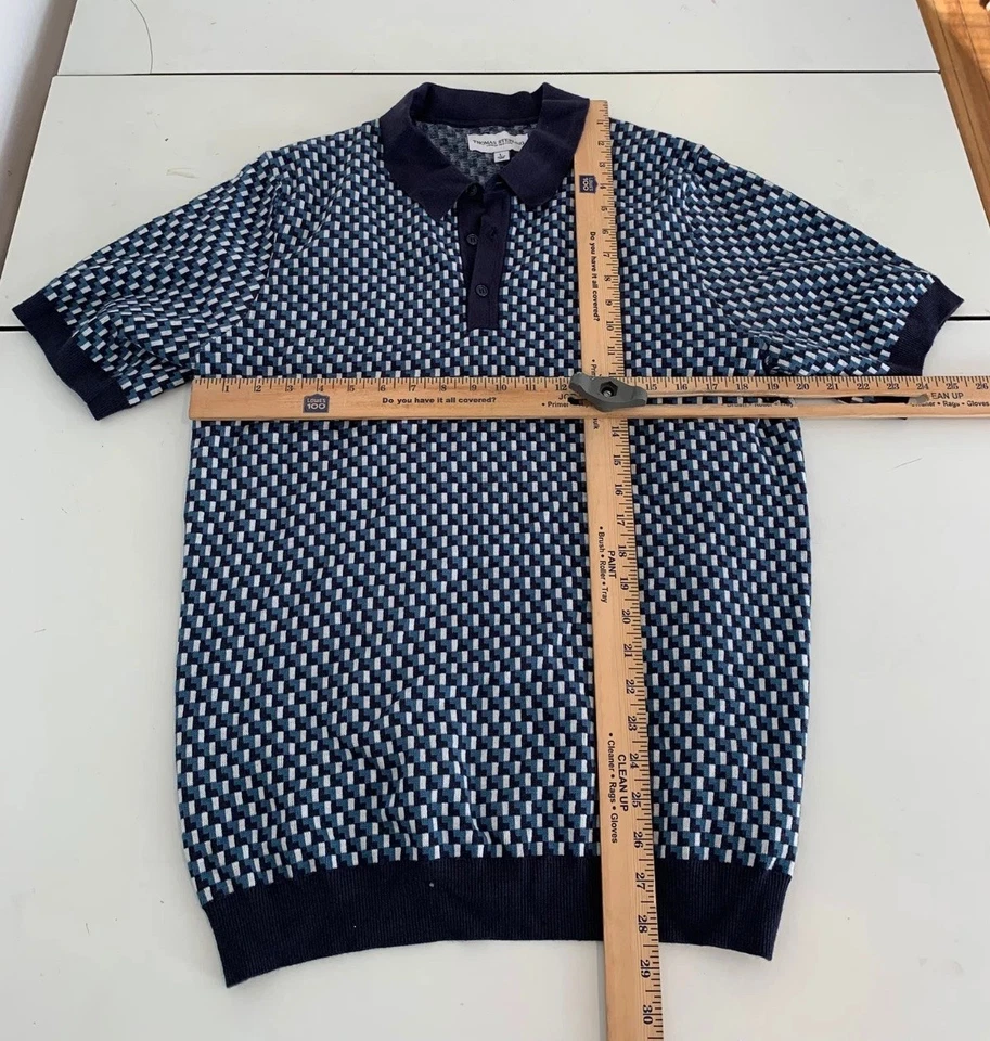 Camisa Polo Thomas Sterling Grande Azul Tejido Geométrico Retro Preppy Golf Informal Foto 3 de 4
