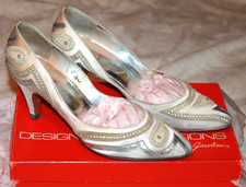 VTG 80s GAROLINI DESIGNER COLLECTION HIGH HEEL PUMPS SHOES SZ 7.5 RHINESTONE