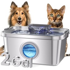 Dog Water Fountain, 2 Gallon 304 Stainless Steel Large Pet Water Fountain for...