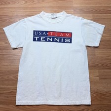 Vintage USA Team Tennis Shirt Mens Small White Tennis USTA Graphic T-Shirt 90s