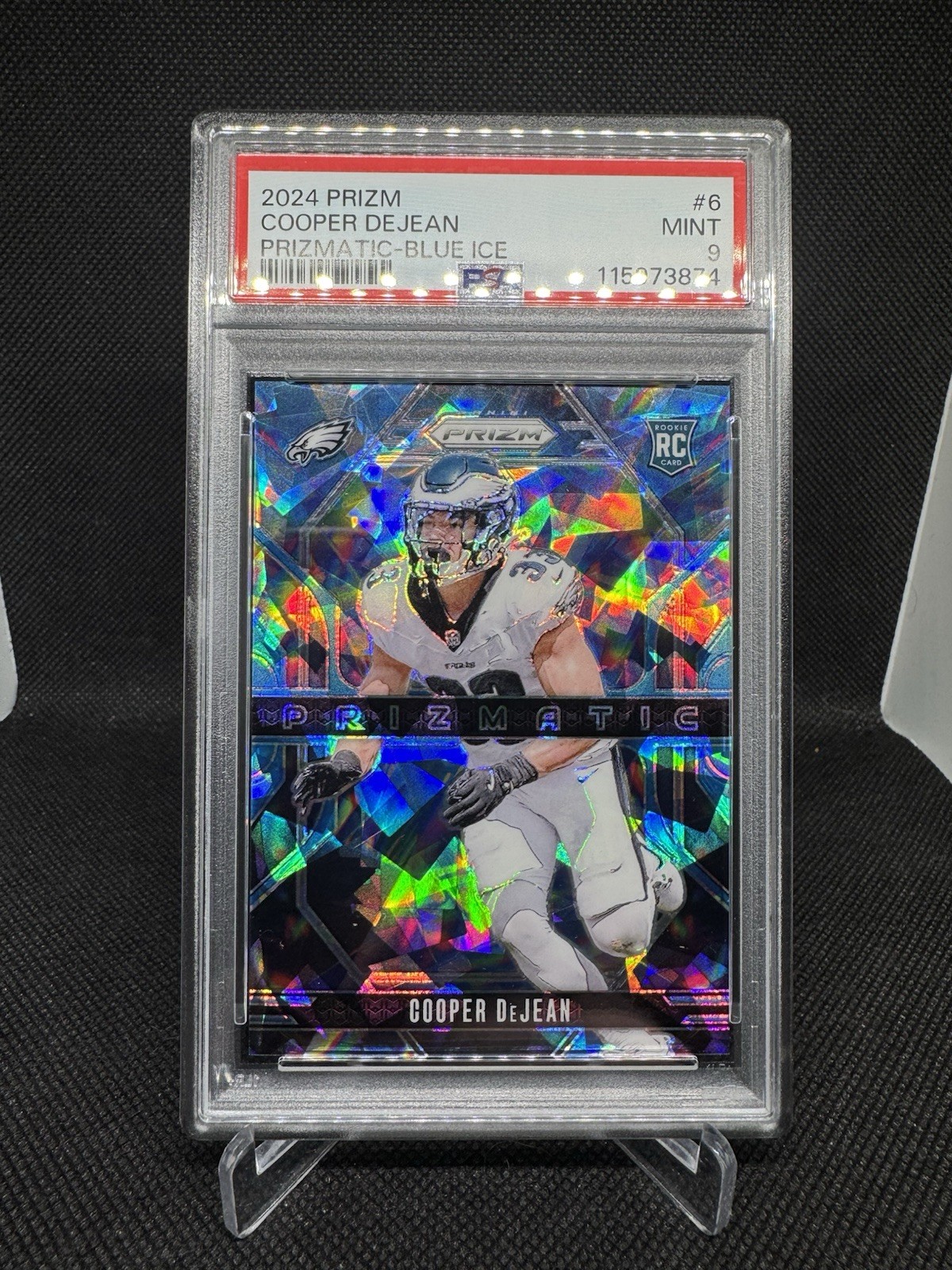 2024 Panini Prizm Cooper DeJean Prizmatic Blue Ice /99 (RC) #6 PSA 9 Eagles