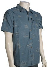 Salty Crew Helmsman Tech Woven SS Button Down Shirt - Bluefin - New