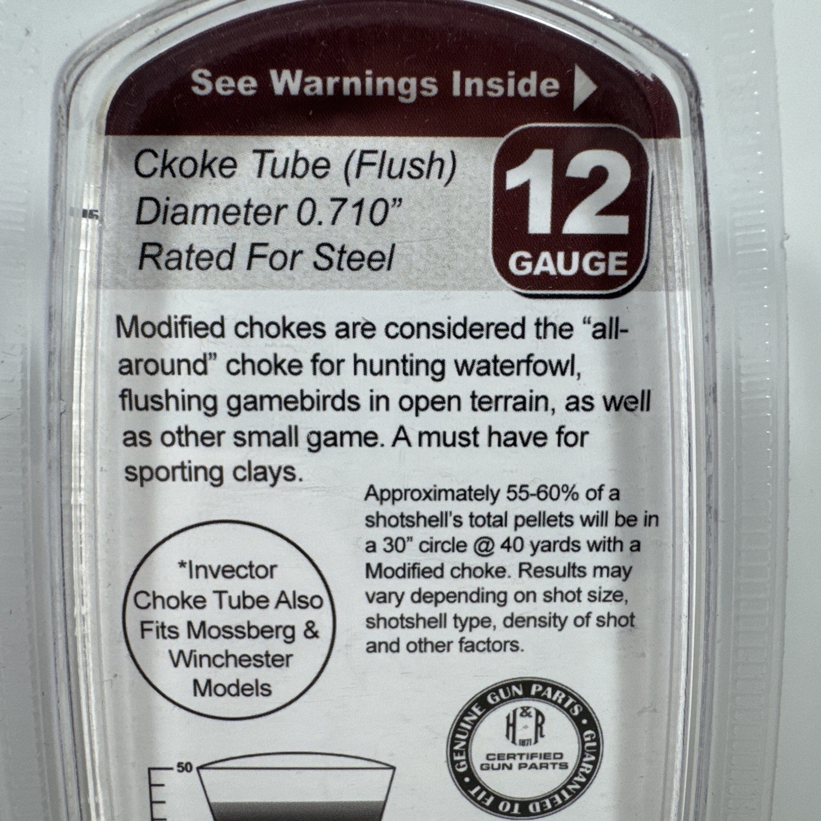 H&R / NEF 12 Gauge Flush MODIFIED Invector Choke Tube - Rated for Steel - NEW