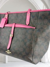 COACH Tote Bag Signature Pink Leather A4 Compatible F 23860 19a