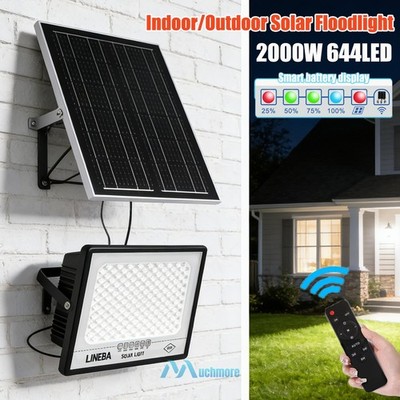 2000W Solar Lights Outdoor Dusk-Dawn Super Bright LED Street Floodlight + Remote