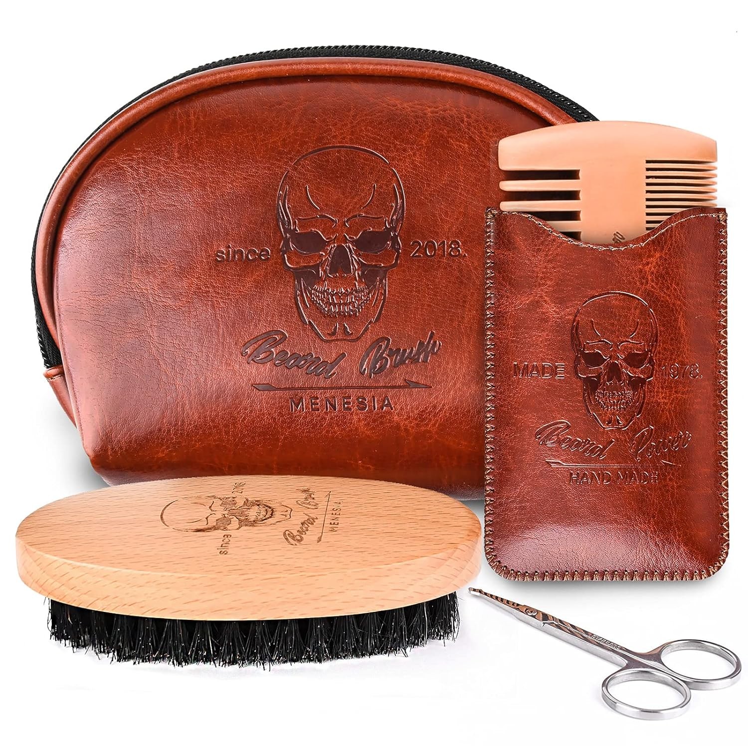Beard Brush Comb Set with Nose Hair Scissors for Grooming