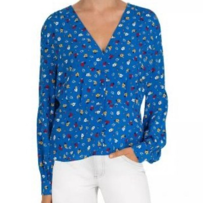 ba&sh Women's Lali blouse blue floral print long sleeveTop button down SZ L/ 10