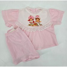 Vintage Strawberry Shortcake Pajama Set Pink Lace Trim Retro Sleepwear 2T 3T