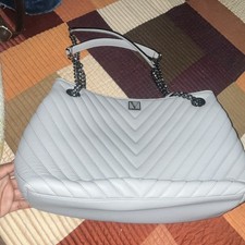 Victoria's Secret Light Gray Chevron Shoulder Bag with Chain, Zip, Inner Pockets