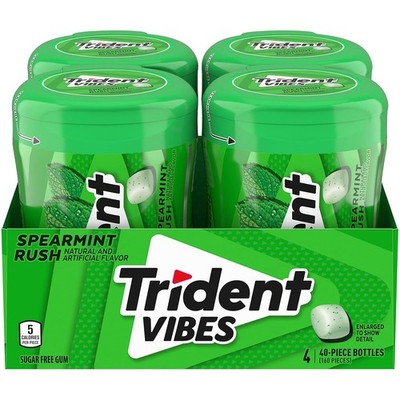 Trident Vibes Spearmint Rush Sugar-Free Chewing Gum, 4 Bottles of 40 Crunchy 