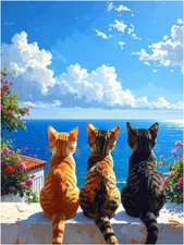 Tile Mural Three Cats by Sea Ocean View Kitchen Bathroom Shower Wall Backsplash