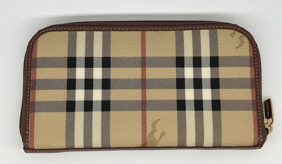 NUEVO CON ETIQUETAS Cartera Burberry London Nova Check CIPCLUTCH Cremallera Alrededor Borde Cuero Marrón Foto 2 de 4