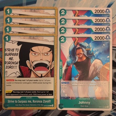 4 x One Piece Strive to Surpass me, Roronoa Zoro !!! OP14-036 C / Johnny OP14-028 C