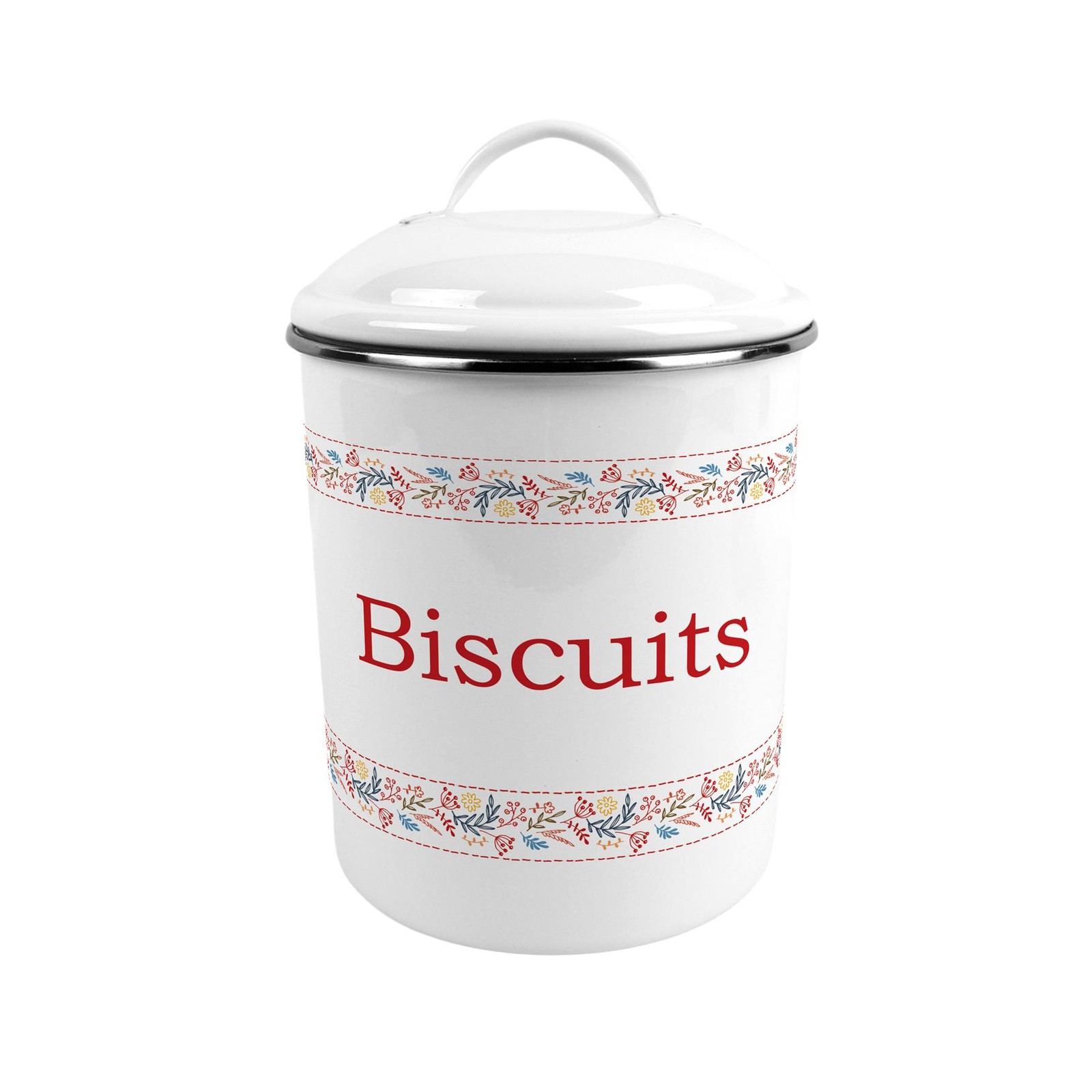 Floral Embroidery Large Metal Biscuit Canister - Kitchen Food Storage Gift