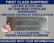 Chevy Chevrolet Serial Number Door Tag Data Plate Engraved With Your Info Usa