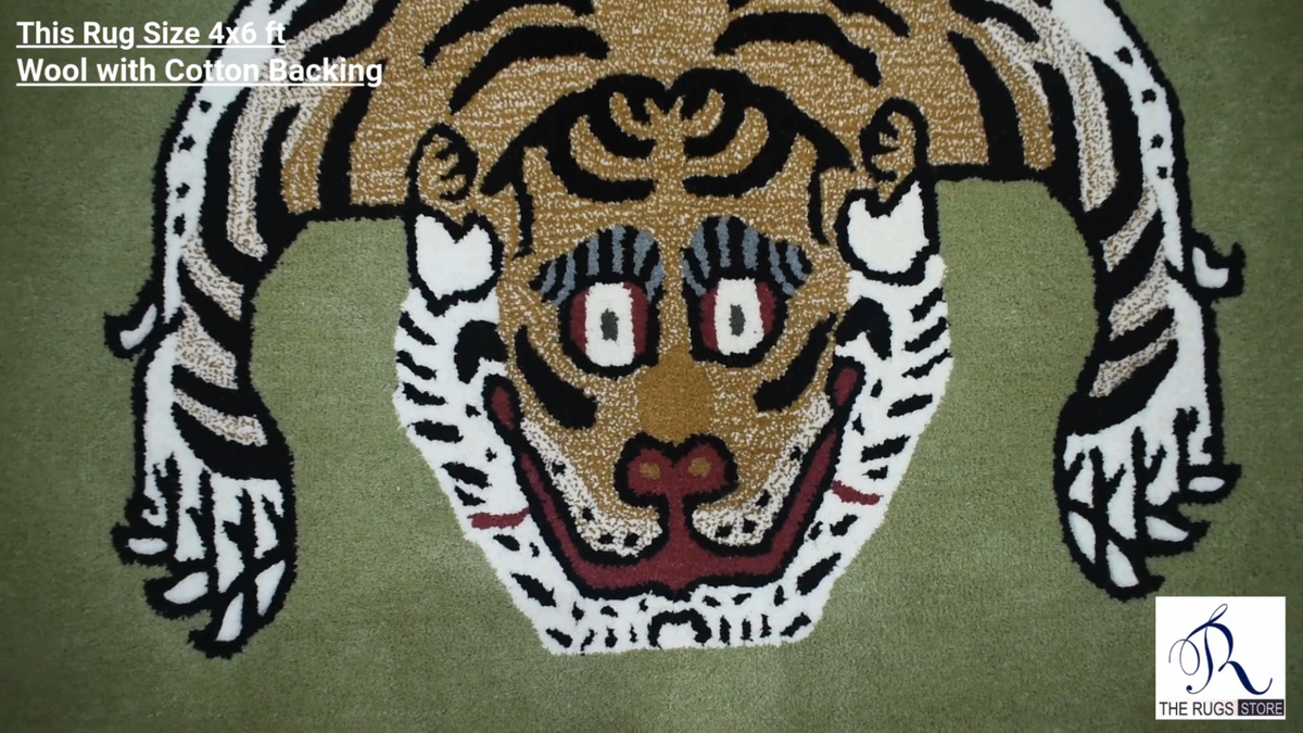 Hand Tufted Wool Rug, Tibetan Tiger Design Rug, 5x7 ft Rectangle