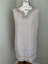 Ann Taylor LOFT Linen Dress Size 6 Women's Embroidered Shimmer Sleeveless