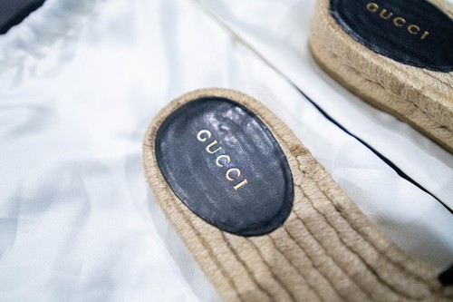 GC: GUCCI MATELASSE LEATHER GG ESPARDRILLE SLIDE SANDALS BLACK SIZE 38.5 US 8.5 - Picture 3 of 9
