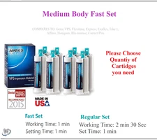 Dental MEDIUM BODY FAST SET PVS VPS Impression Material 50ML Cartridge Mark3 USA