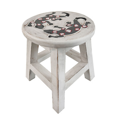 Sgabello In Legno Massello Bali Intagliato A Mano - Motivo Geco Marrone 26,5x30 Cm
