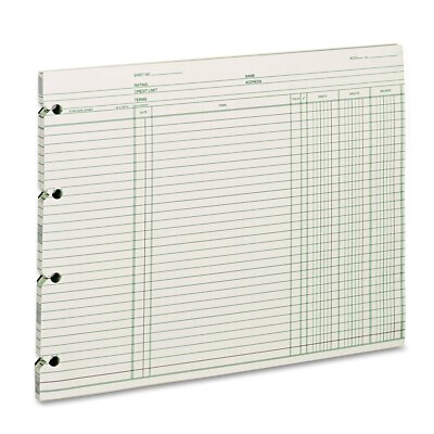Wilson Jones Ledger Paper, Balance Ledger, 9-1/4'' x 11-7/8'', Green, 100 Sheets 