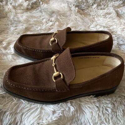 靴 GUCCI Gold Horsebit Brown Suede Loafers Gucci Brown Horsebit Monogram Suede Loafers Gucci