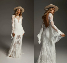 Cowboy Mermaid Wedding Dresses Bateau Neck Lace Appliques Sweep Train Bohemian